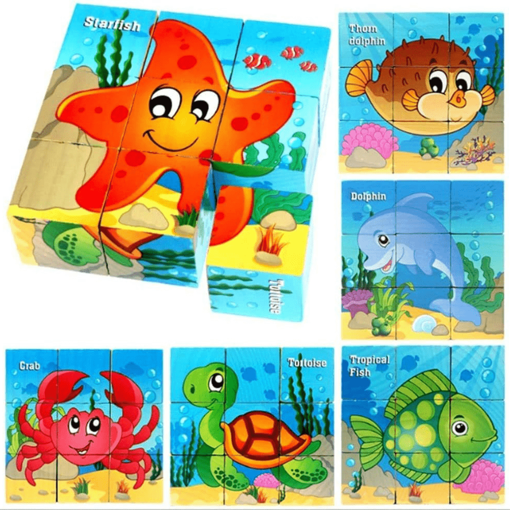 Puzzle en Bois - CubeMontessori™ - Animaux Marins - Le Merveilleux Monde de l'Enfance