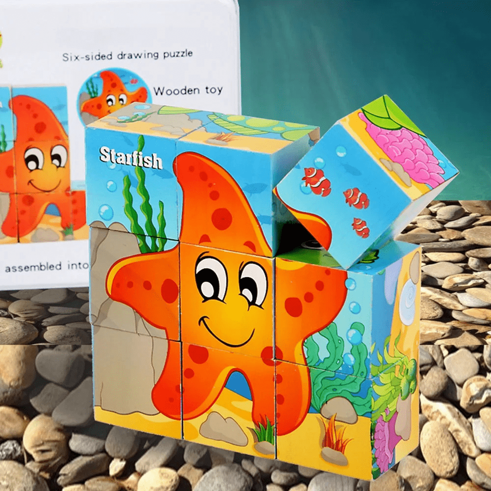 Puzzle en Bois - CubeMontessori™ - Animaux Marins - Le Merveilleux Monde de l'Enfance