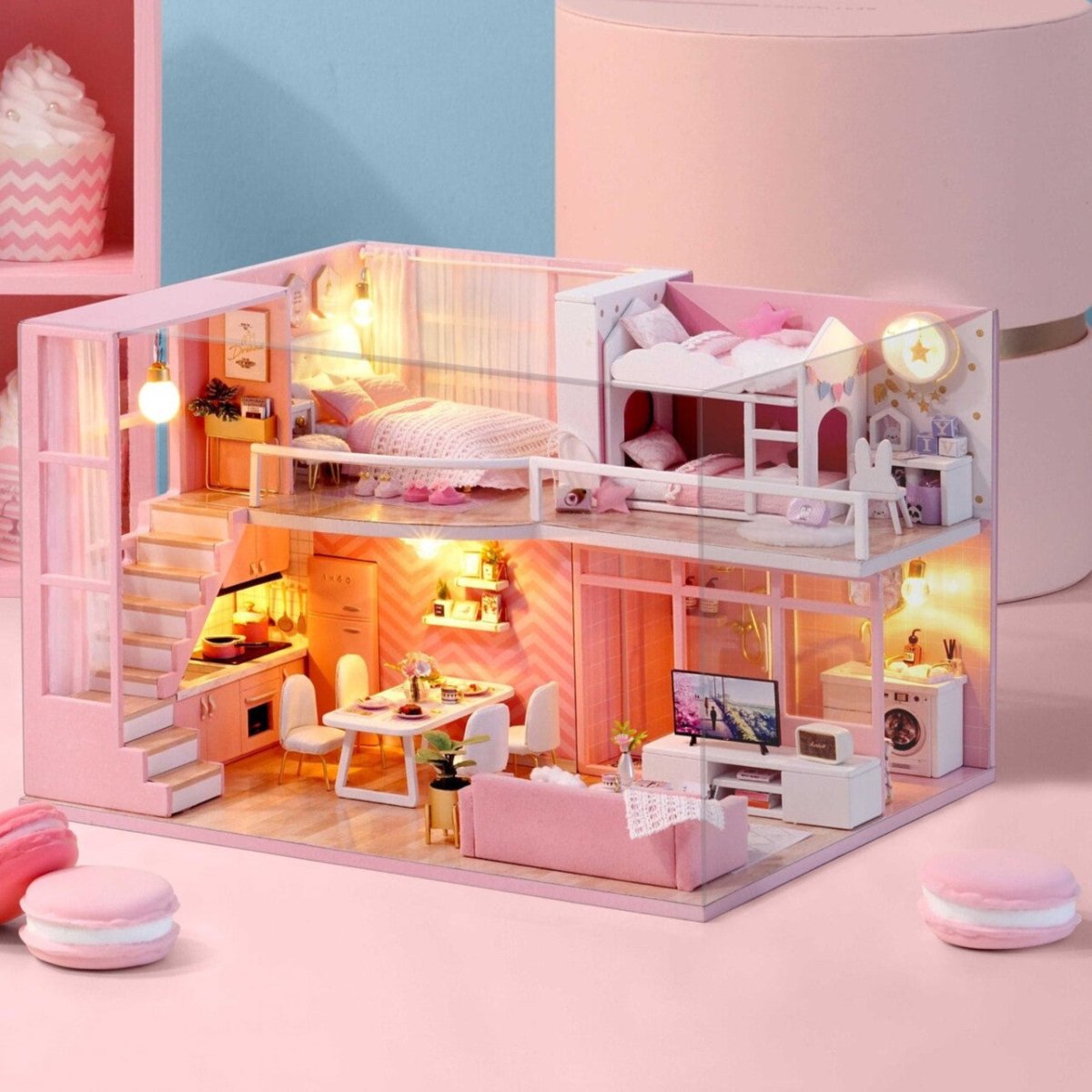 Maison de Poupée - MiniDollhousePuzzle™ - Rose à deux chambres - Le Merveilleux Monde de l'Enfance