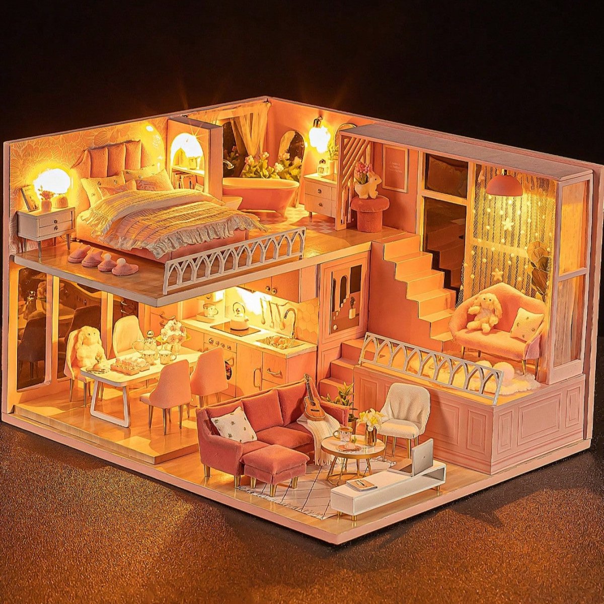 Maison de Poupée - MiniDollhousePuzzle™ - Rose à une chambre - Le Merveilleux Monde de l'Enfance