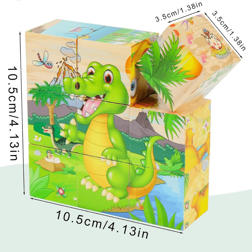 Puzzle en Bois - CubeMontessori™ - Dinosaures - Le Merveilleux Monde de l'Enfance