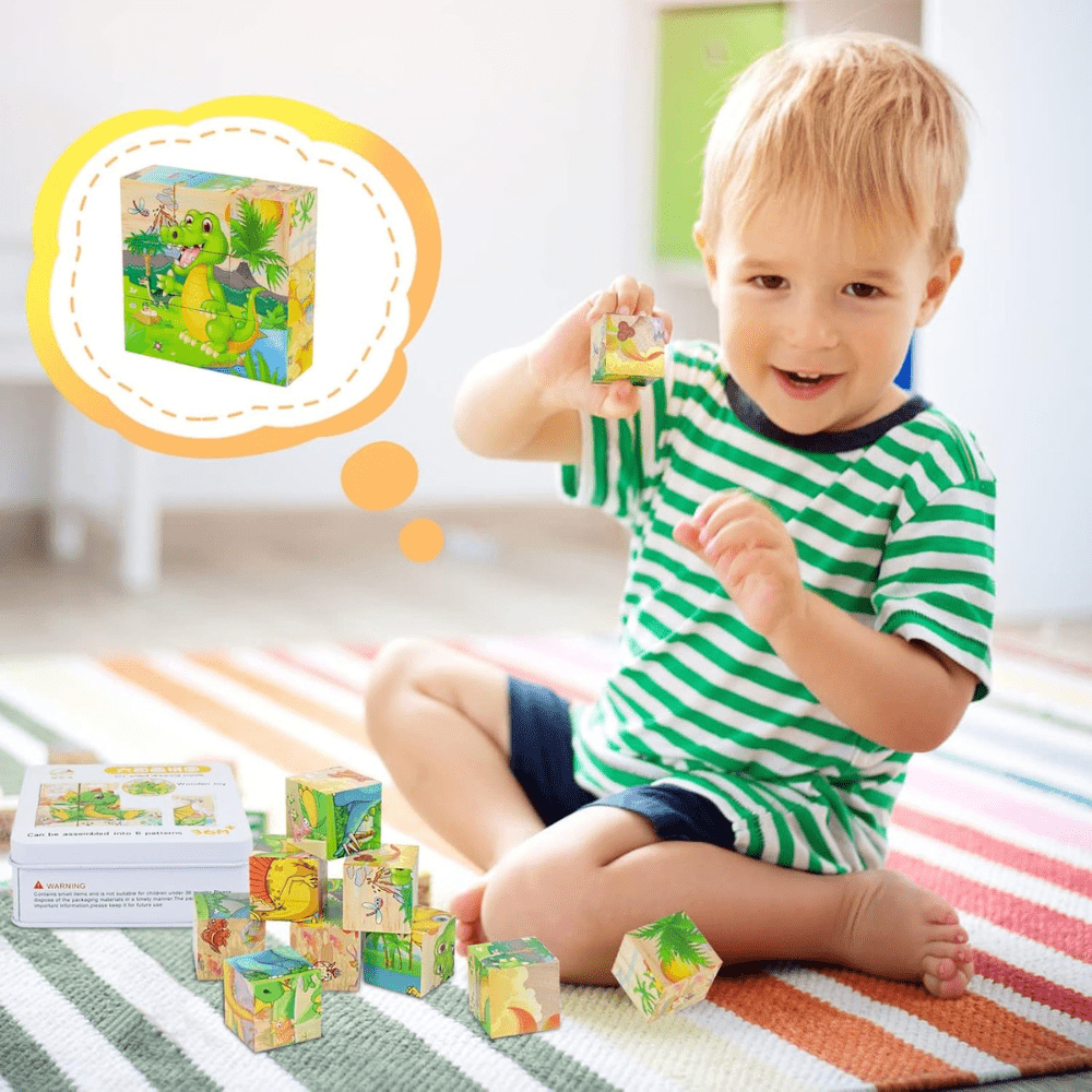 Puzzle en Bois - CubeMontessori™ - Dinosaures - Le Merveilleux Monde de l'Enfance