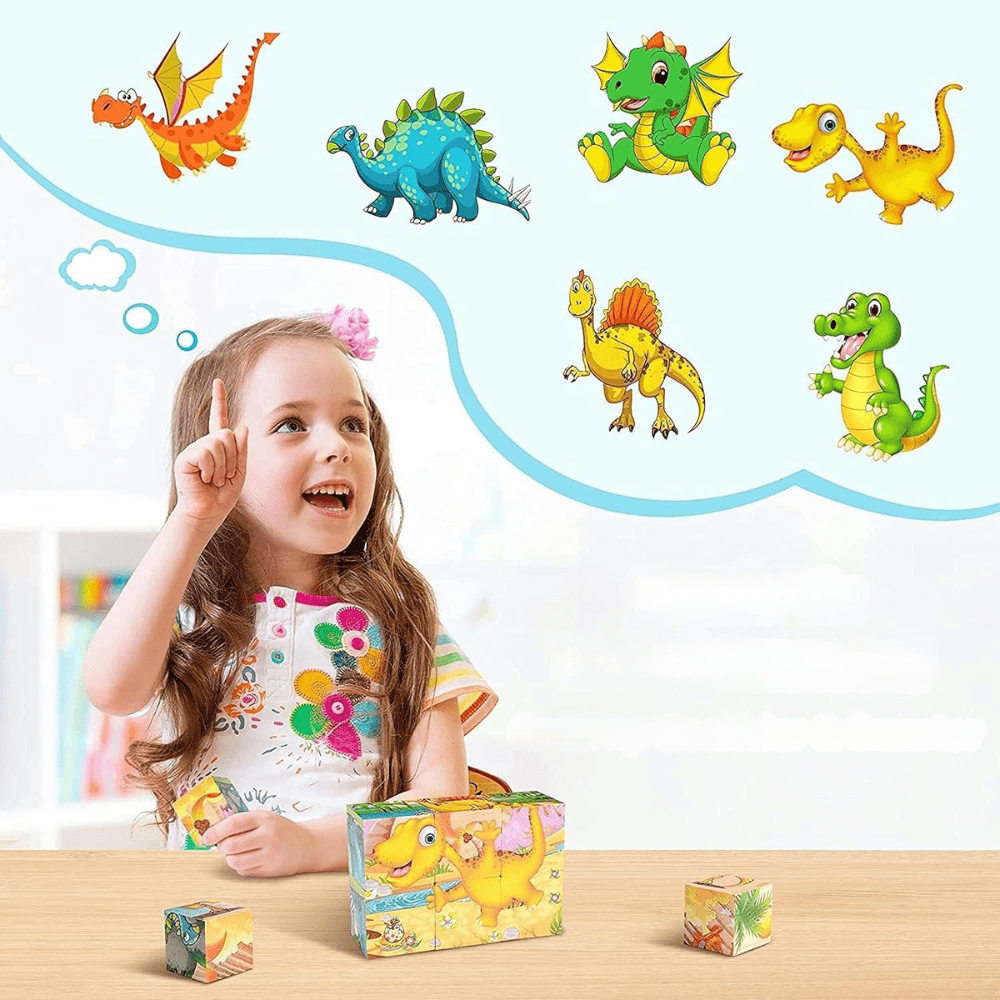 Puzzle en Bois - CubeMontessori™ - Dinosaures - Le Merveilleux Monde de l'Enfance