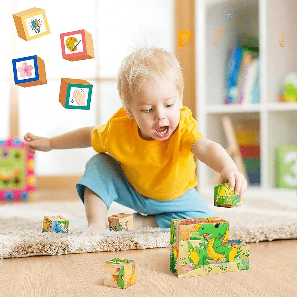 Puzzle en Bois - CubeMontessori™ - Dinosaures - Le Merveilleux Monde de l'Enfance