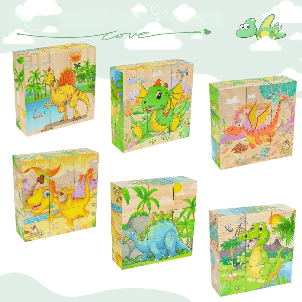 Puzzle en Bois - CubeMontessori™ - Dinosaures - Le Merveilleux Monde de l'Enfance