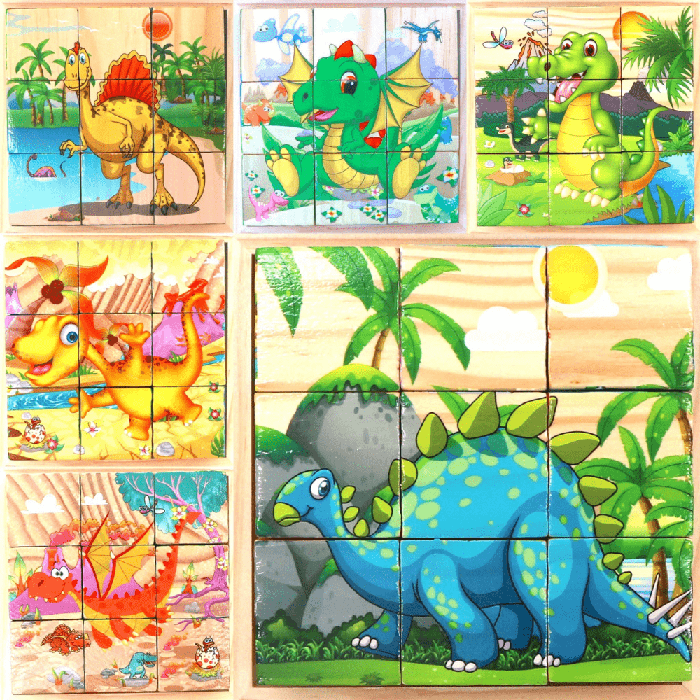 Puzzle en Bois - CubeMontessori™ - Dinosaures - Le Merveilleux Monde de l'Enfance