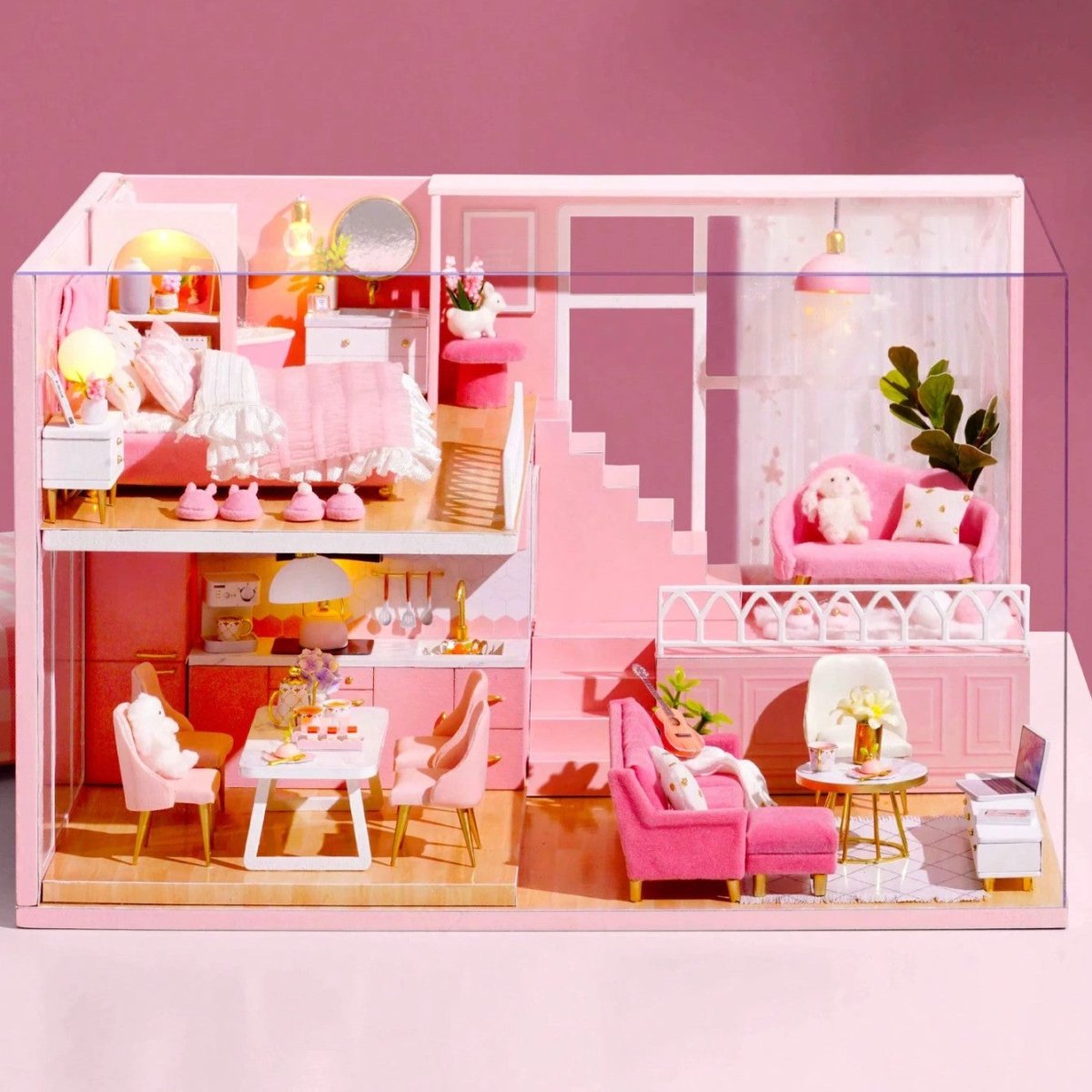 Maison de Poupée - MiniDollhousePuzzle™ - Rose à une chambre - Le Merveilleux Monde de l'Enfance