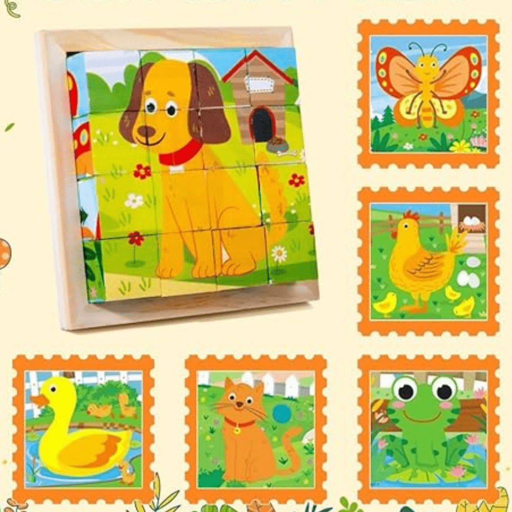 Puzzle en Bois - CubeMontessori™ - Animaux de la Ferme - Le Merveilleux Monde de l'Enfance