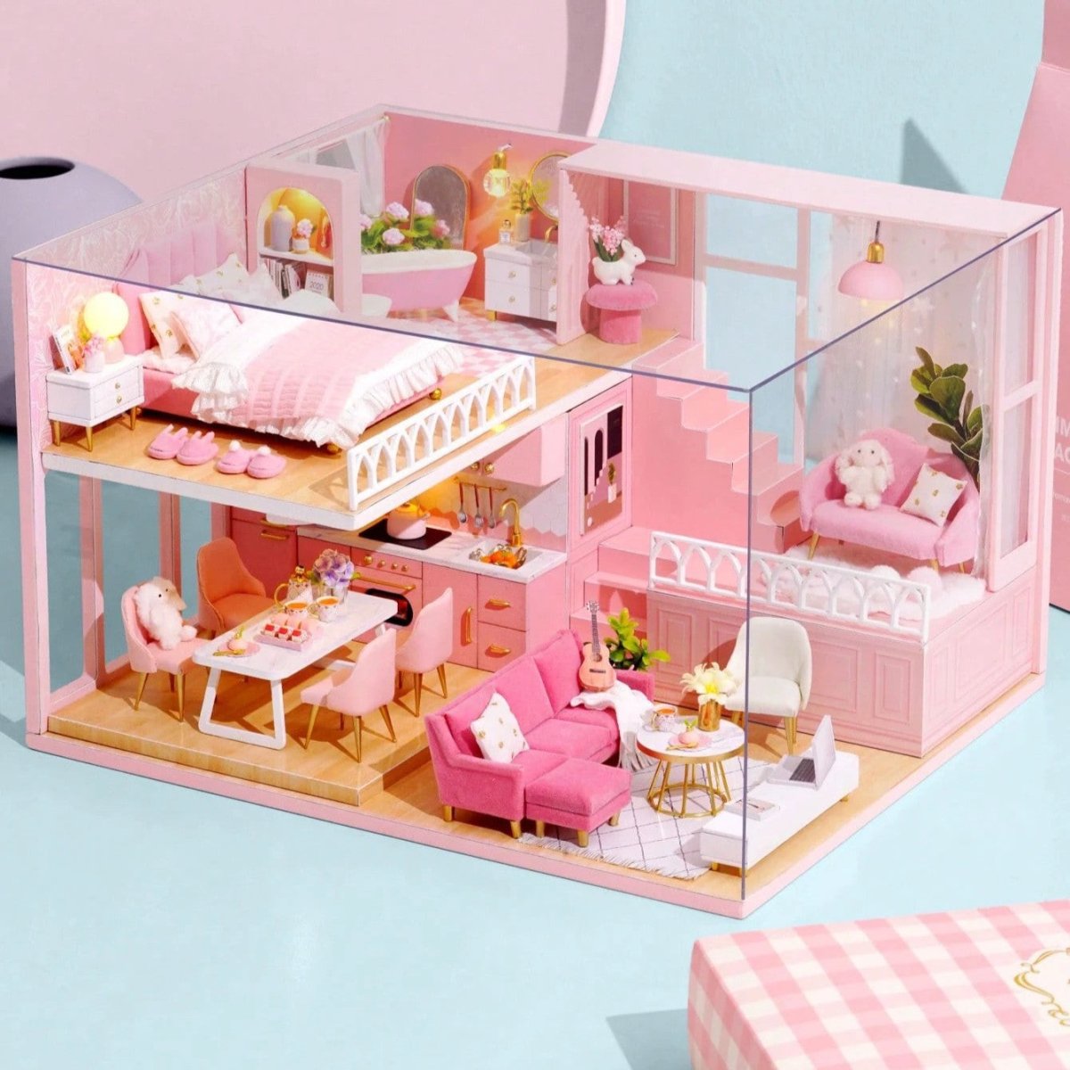Maison de Poupée - MiniDollhousePuzzle™ - Rose à une chambre - Le Merveilleux Monde de l'Enfance