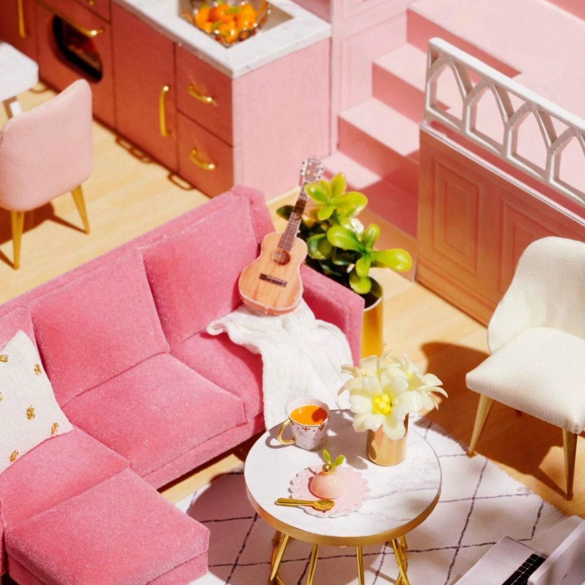 Maison de Poupée - MiniDollhousePuzzle™ - Rose à une chambre - Le Merveilleux Monde de l'Enfance