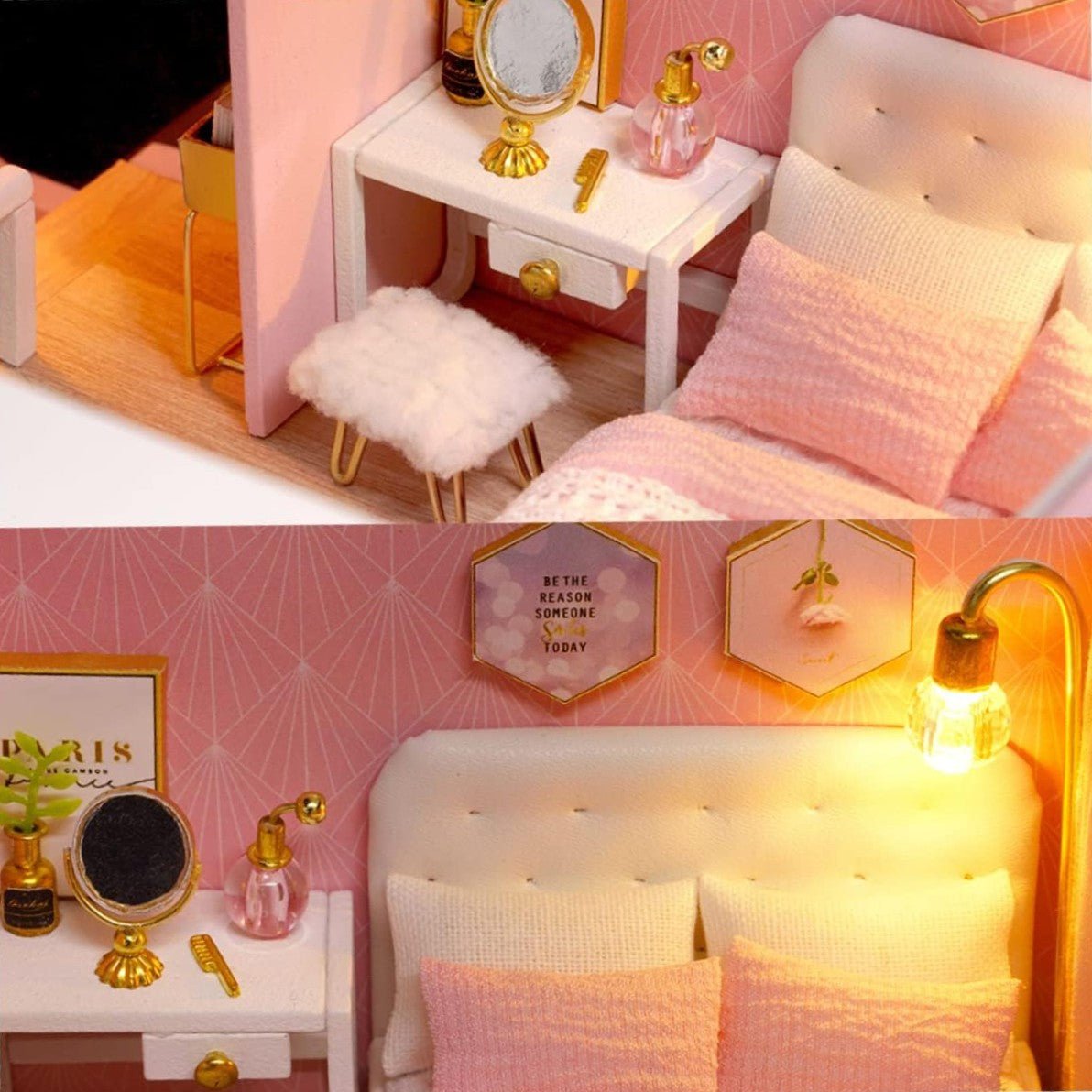 Maison de Poupée - MiniDollhousePuzzle™ - Rose à deux chambres - Le Merveilleux Monde de l'Enfance