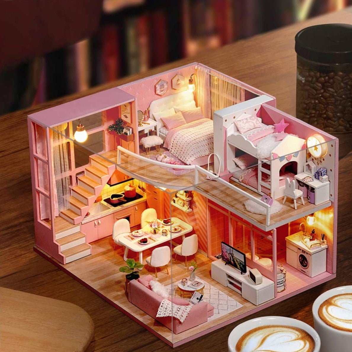 Maison de Poupée - MiniDollhousePuzzle™ - Rose à deux chambres - Le Merveilleux Monde de l'Enfance