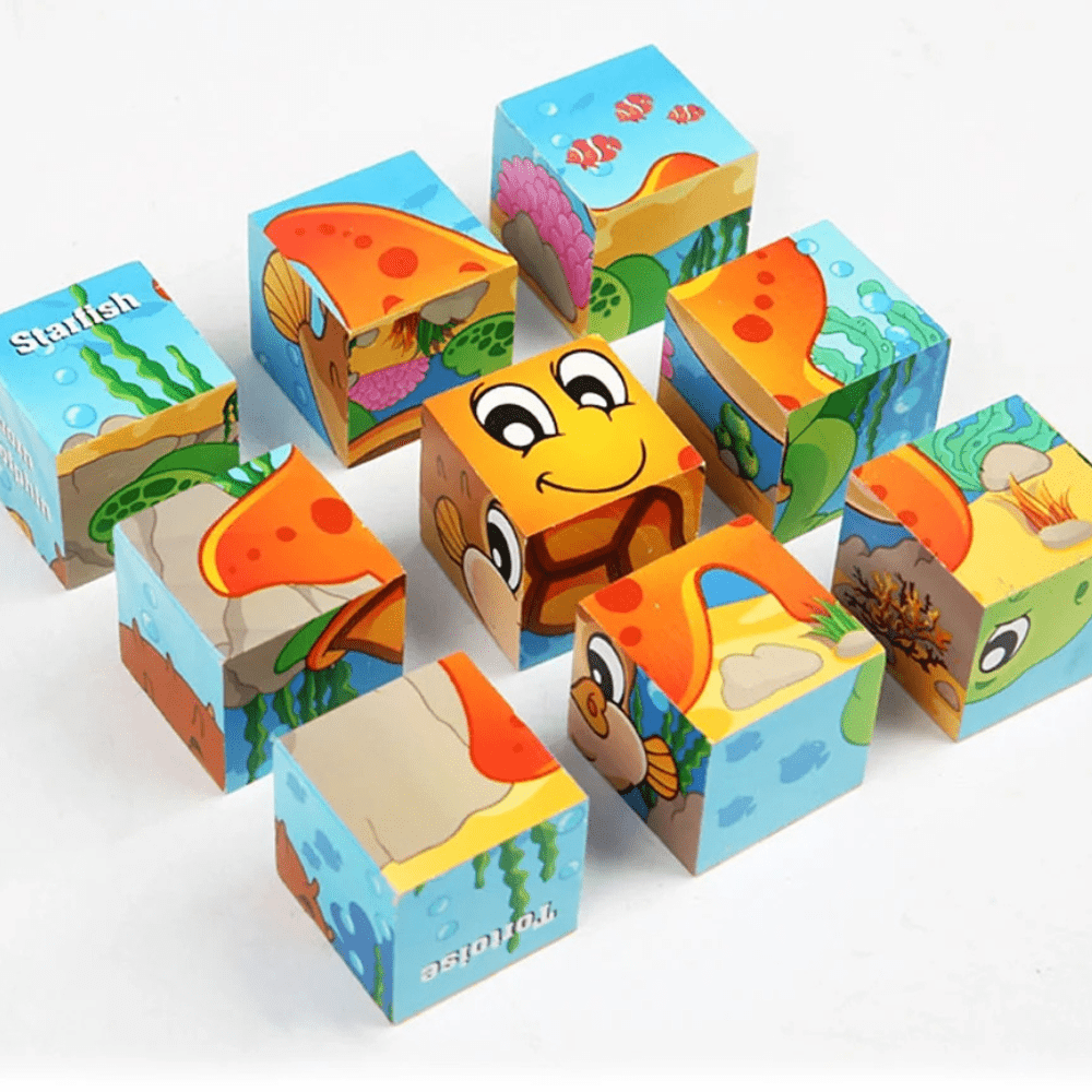Puzzle en Bois - CubeMontessori™ - Animaux Marins - Le Merveilleux Monde de l'Enfance