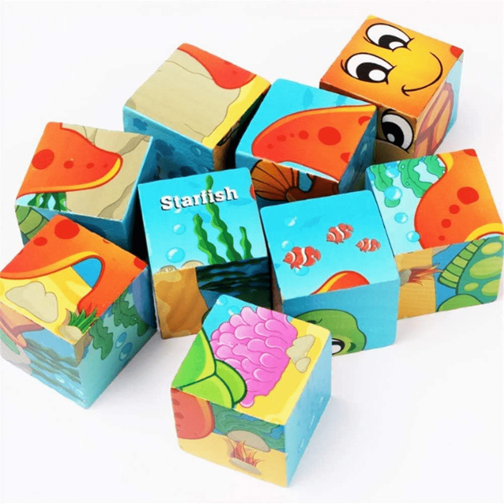 Puzzle en Bois - CubeMontessori™ - Animaux Marins - Le Merveilleux Monde de l'Enfance