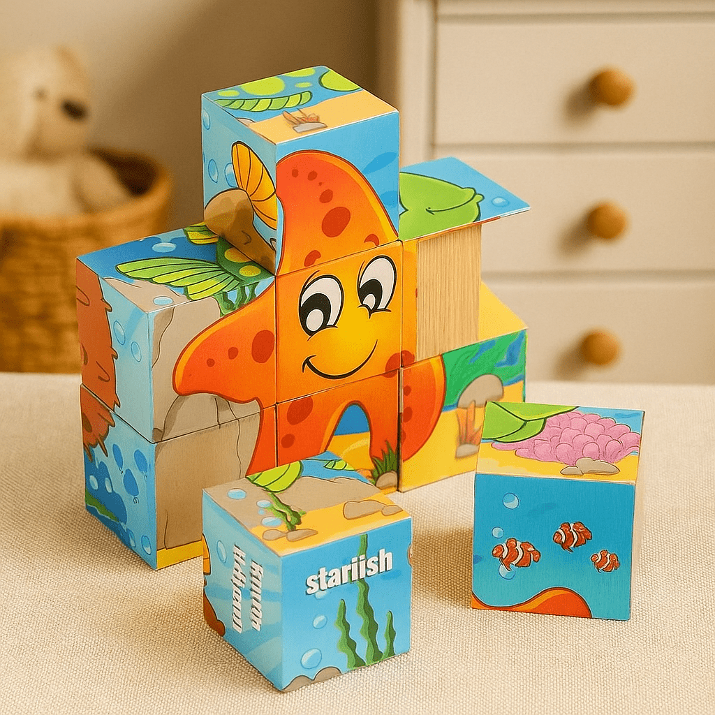 Puzzle en Bois - CubeMontessori™ - Animaux Marins - Le Merveilleux Monde de l'Enfance