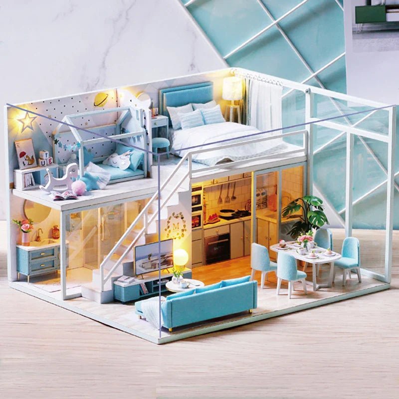 Maison de Poupée - MiniDollhousePuzzle™ - Bleu Ciel - Le Merveilleux Monde de l'Enfance