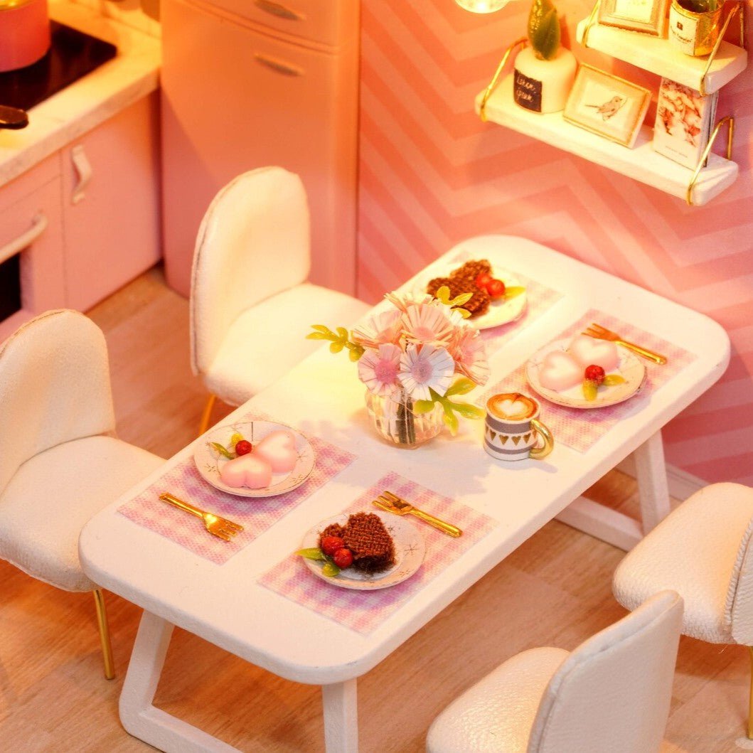Maison de Poupée - MiniDollhousePuzzle™ - Rose à deux chambres - Le Merveilleux Monde de l'Enfance