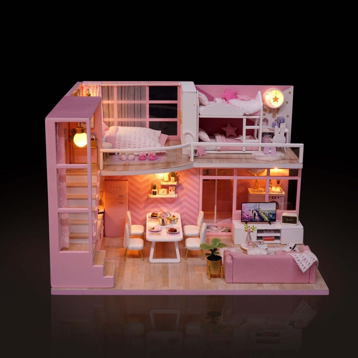 Maison de Poupée - MiniDollhousePuzzle™ - Rose à deux chambres - Le Merveilleux Monde de l'Enfance