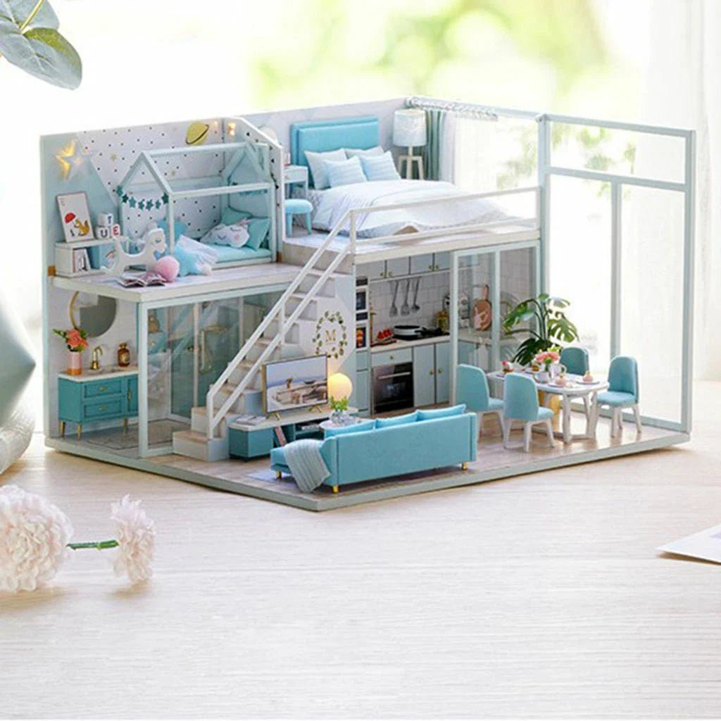 Maison de Poupée - MiniDollhousePuzzle™ - Bleu Ciel - Le Merveilleux Monde de l'Enfance