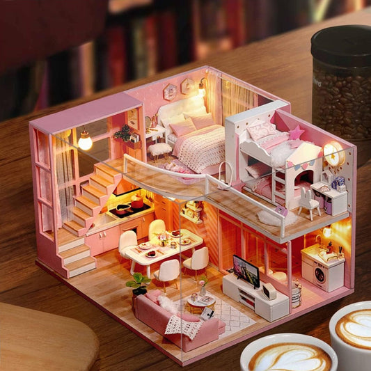 Maison de Poupée - MiniDollhousePuzzle™ - Rose à deux chambres
