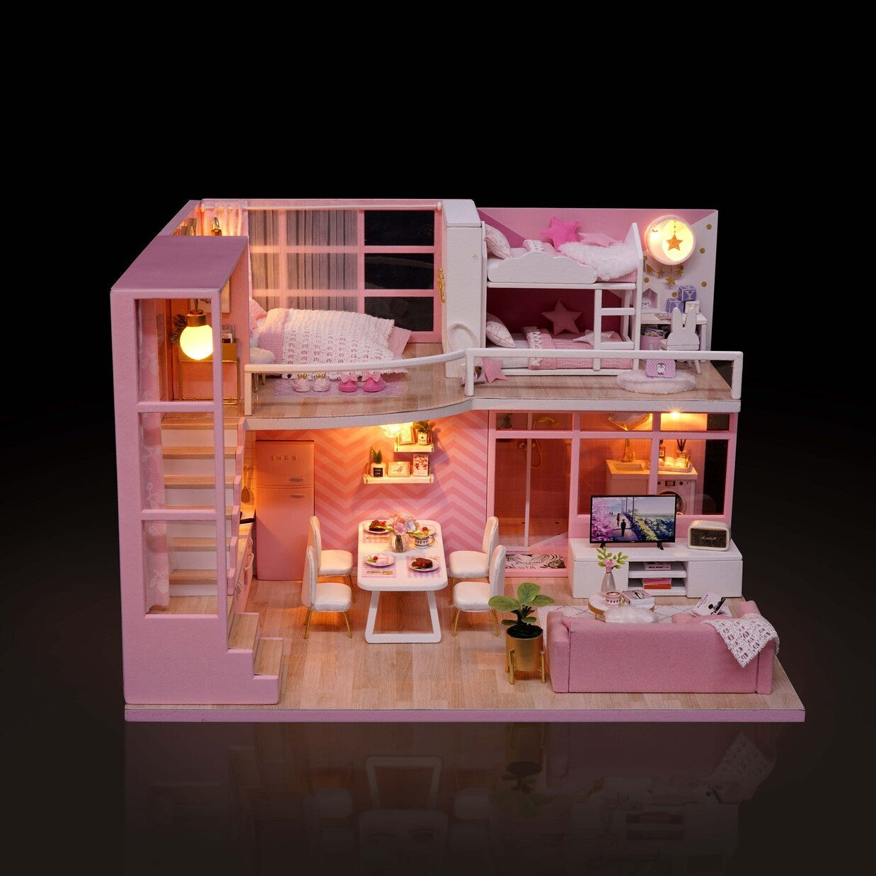 Maison de Poupée - MiniDollhousePuzzle™ - Rose à deux chambres
